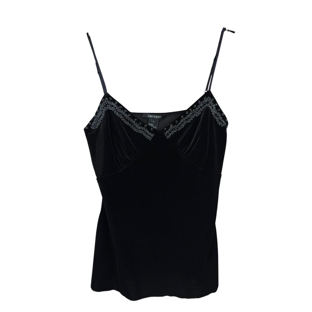 Vintage Y2K NWT Karen Kane Black Sleeveless Beaded Velvet Top Size L